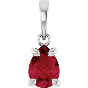 14K White Gold Lab-Grown Ruby Solitaire Pendant