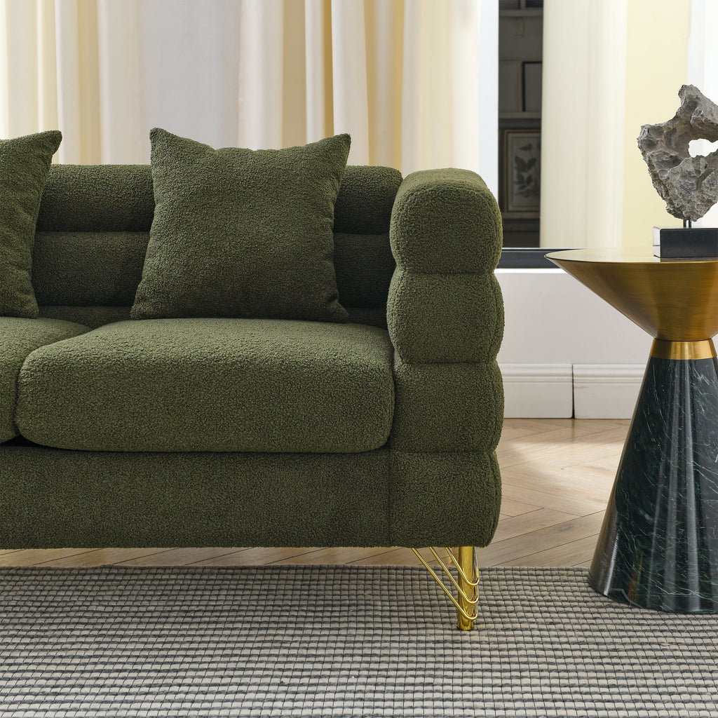 81Inch Oversized 3 Seater Sectional Sofa, Living Room Comfort Fabric Sectional Sofa - Deep Seating Sectional Sofa, Soft Sitting with 3 Pillows for Living Room, Bedroom, Office Green teddy (W834S00033)