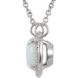 14K White Gold Natural White Opal & .05 CTW Natural Diamond Halo-Style 16 1/2" Necklace