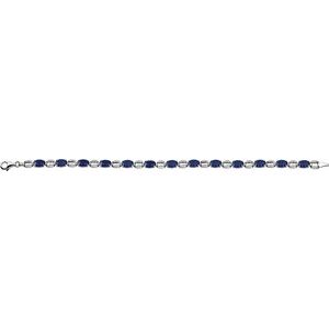 14K White Gold 7x5 mm Oval Lab-Grown Blue Sapphire 7 1/4" Bracelet – image 2