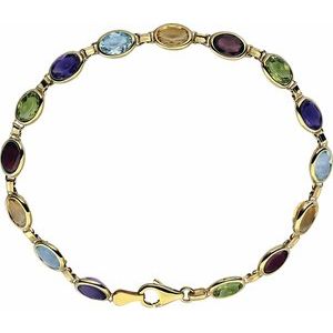 14K Yellow Gold Natural Multi-Gemstone Line 7" Bracelet