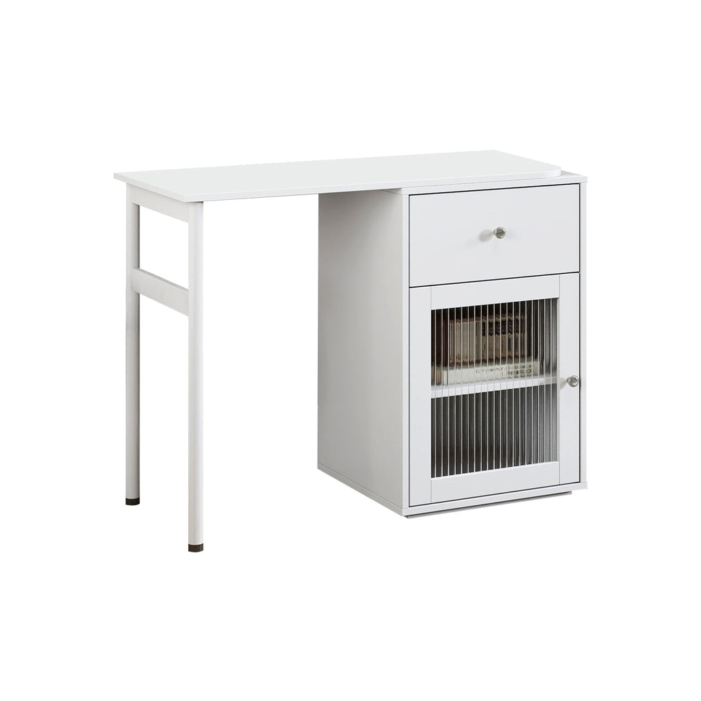 Computer Desk with glass door for Home Office or Study desk,  Bookshelf & Hutch, Computer Desk with 90 Degree Rotating Desktop,Large Working Space