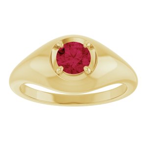 14K Yellow Gold Lab-Grown Ruby Solitaire Dome Ring