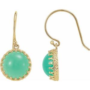 14K Yellow Gold 10 mm Natural Green Chrysoprase  Earrings