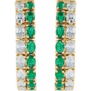 14K Yellow Gold Lab-Grown Emerald & 1 5/8 CTW Lab-Grown Diamond 20.5 mm Hoop Earrings – image 2