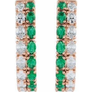 14K Rose Gold Lab-Grown Emerald & 1 5/8 CTW Lab-Grown Diamond 20.5 mm Hoop Earrings – image 2