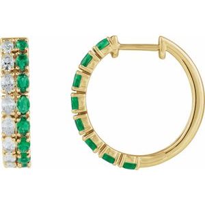 14K Yellow Gold Lab-Grown Emerald & 1 5/8 CTW Lab-Grown Diamond 20.5 mm Hoop Earrings