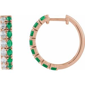 14K Rose Gold Lab-Grown Emerald & 1 5/8 CTW Lab-Grown Diamond 20.5 mm Hoop Earrings
