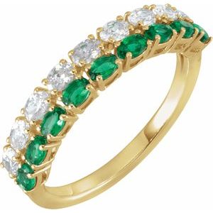 14K Yellow Gold Lab-Grown Emerald & 9/10 CTW Lab-Grown Diamond Ring