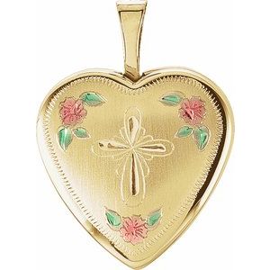 Enamel Roses & Cross Heart Locket