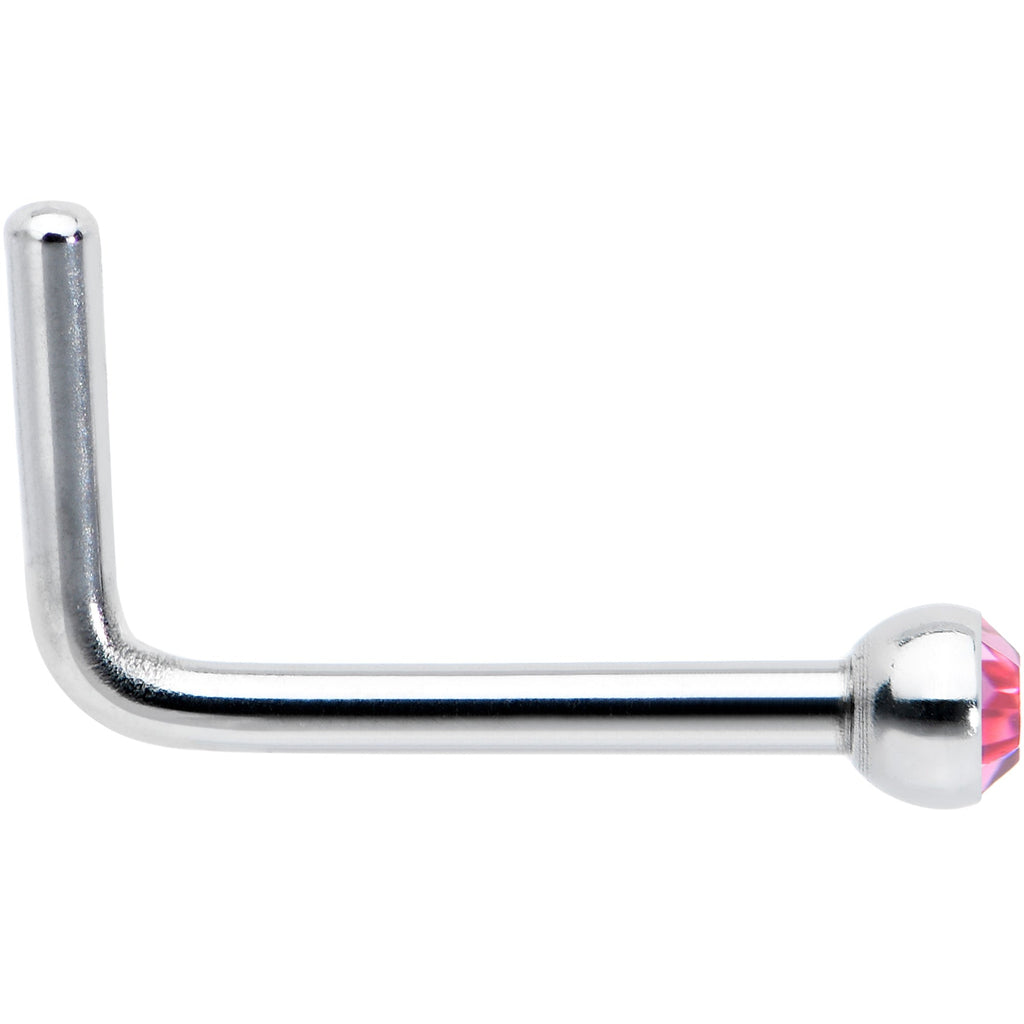20G Stainless Steel Pink Gem Micro Nose Ring L-Shaped