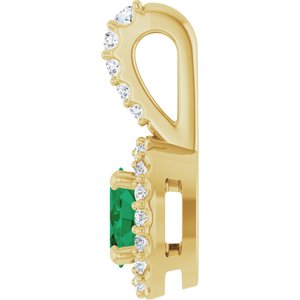 14K Yellow Gold Lab-Grown Emerald & 1/6 CTW Natural Diamond Halo-Style Pendant