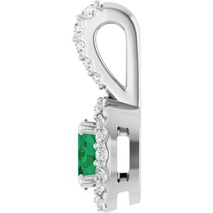 Sterling Silver Lab-Grown Emerald & 1/6 CTW Natural Diamond Halo-Style Pendant