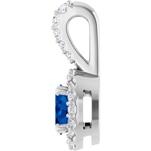 14K White Gold Lab-Grown Blue Sapphire & 1/6 CTW Natural Diamond Halo-Style Pendant