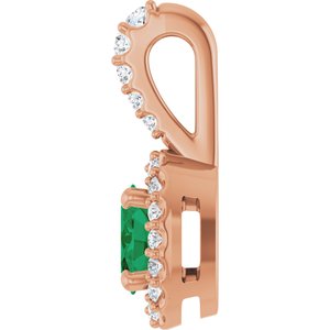 14K Rose Gold Lab-Grown Emerald & 1/6 CTW Natural Diamond Halo-Style Pendant