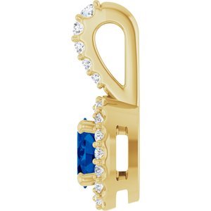 14K Yellow Gold Lab-Grown Blue Sapphire & 1/6 CTW Natural Diamond Halo-Style Pendant