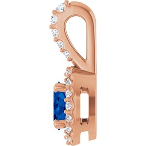 14K Rose Gold Lab-Grown Blue Sapphire & 1/6 CTW Natural Diamond Halo-Style Pendant