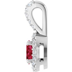 Platinum Lab-Grown Ruby & 1/6 CTW Natural Diamond Halo-Style Pendant