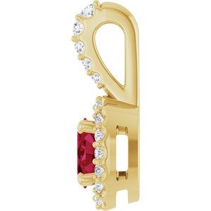 14K Yellow Gold Lab-Grown Ruby & 1/6 CTW Natural Diamond Halo-Style Pendant