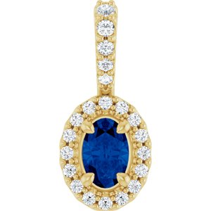 14K Yellow Gold Lab-Grown Blue Sapphire & 1/6 CTW Natural Diamond Halo-Style Pendant