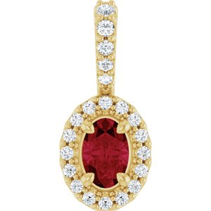 14K Yellow Gold Lab-Grown Ruby & 1/6 CTW Natural Diamond Halo-Style Pendant