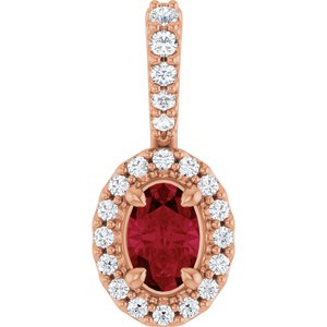 14K Rose Gold Lab-Grown Ruby & 1/6 CTW Natural Diamond Halo-Style Pendant