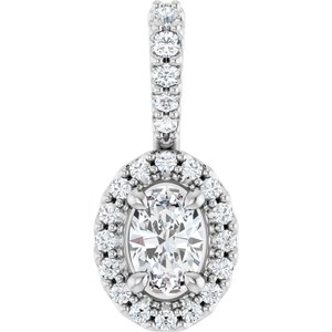 Platinum Lab-Grown Moissanite & 1/6 CTW Natural Diamond Halo-Style Pendant