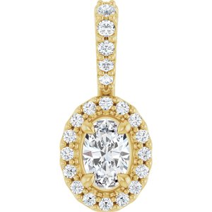 14K Yellow Gold Lab-Grown Moissanite & 1/6 CTW Natural Diamond Halo-Style Pendant