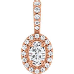 14K Rose Gold Lab-Grown Moissanite & 1/6 CTW Natural Diamond Halo-Style Pendant