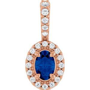 14K Rose Gold Lab-Grown Blue Sapphire & 1/6 CTW Natural Diamond Halo-Style Pendant