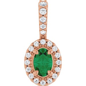 14K Rose Gold Lab-Grown Emerald & 1/6 CTW Natural Diamond Halo-Style Pendant