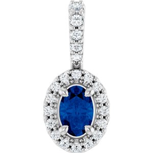 Sterling Silver Lab-Grown Blue Sapphire & 1/6 CTW Natural Diamond Halo-Style Pendant