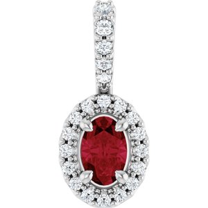 Platinum Lab-Grown Ruby & 1/6 CTW Natural Diamond Halo-Style Pendant