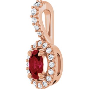 14K Rose Gold Lab-Grown Ruby & 1/6 CTW Natural Diamond Halo-Style Pendant
