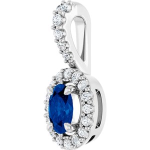 Platinum Lab-Grown Blue Sapphire & 1/6 CTW Natural Diamond Halo-Style Pendant
