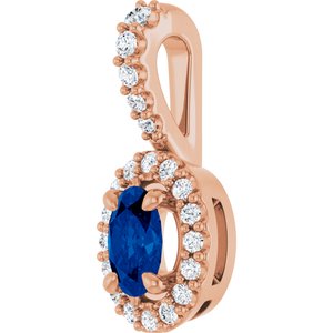 14K Rose Gold Lab-Grown Blue Sapphire & 1/6 CTW Natural Diamond Halo-Style Pendant