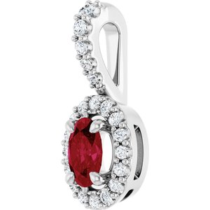 Sterling Silver Lab-Grown Ruby & 1/6 CTW Natural Diamond Halo-Style Pendant