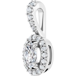 Sterling Silver Lab-Grown Moissanite & 1/6 CTW Natural Diamond Halo-Style Pendant