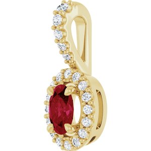 14K Yellow Gold Lab-Grown Ruby & 1/6 CTW Natural Diamond Halo-Style Pendant