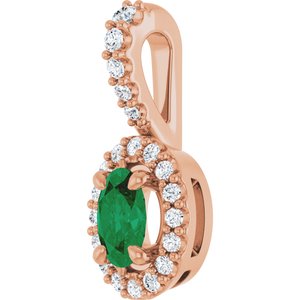 14K Rose Gold Lab-Grown Emerald & 1/6 CTW Natural Diamond Halo-Style Pendant