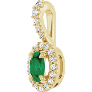 14K Yellow Gold Lab-Grown Emerald & 1/6 CTW Natural Diamond Halo-Style Pendant