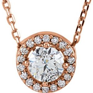 14K Rose Gold 1/3 CTW Lab-Grown Diamond Halo-Style 16" Necklace