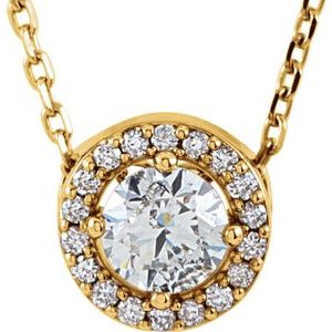 14K Yellow Gold 1/2 CTW Lab-Grown Diamond Halo-Style 16" Necklace