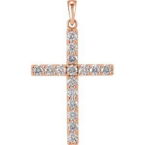 14K Rose Gold 1 1/4 CTW Natural Diamond Cross Pendant