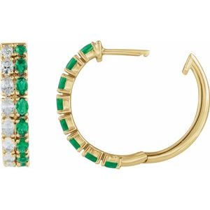 14K Yellow Gold Lab-Grown Emerald & 1 5/8 CTW Lab-Grown Diamond 20.5 mm Hoop Earrings – image 3