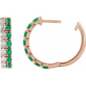 14K Rose Gold Lab-Grown Emerald & 1 5/8 CTW Lab-Grown Diamond 20.5 mm Hoop Earrings – image 3