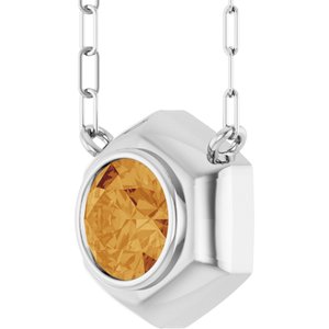 14K White Gold Natural Citrine Geometric 18" Necklace