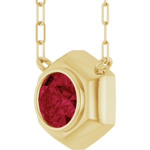 14K Yellow Gold Lab-Grown Ruby Geometric 18" Necklace