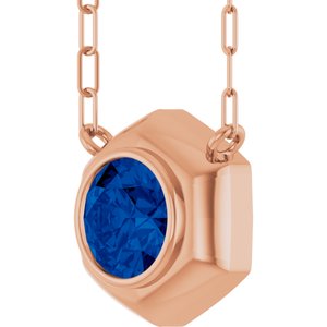 14K Rose Gold Lab-Grown Blue Sapphire Geometric 18" Necklace