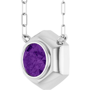 Sterling Silver Natural Amethyst Geometric 18" Necklace